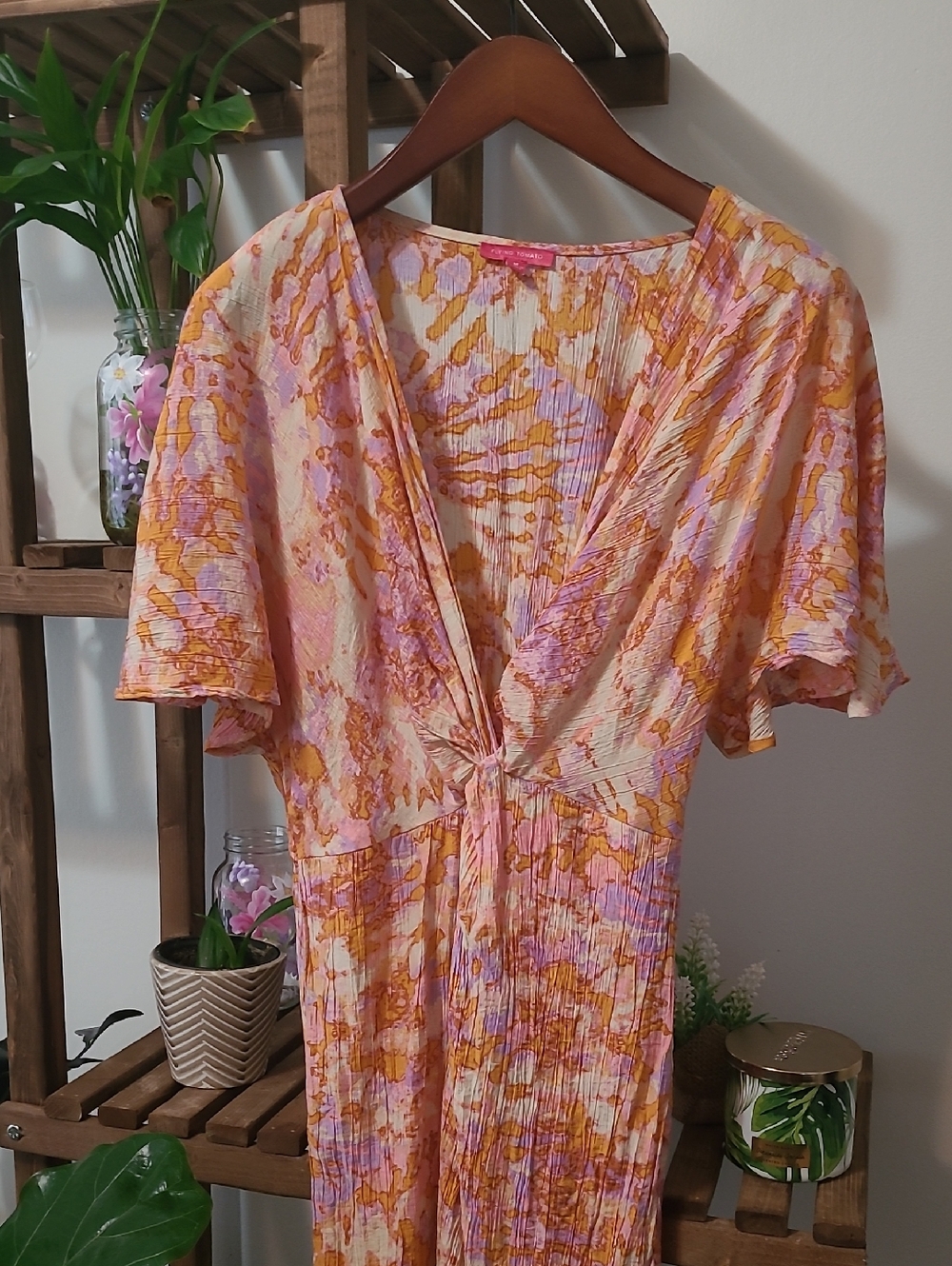 Colorful Wrinkled Gauze Wrap Dress - Picture 3 of 9